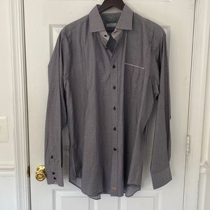 Thomas dean XL gray Polka dot dress shirt